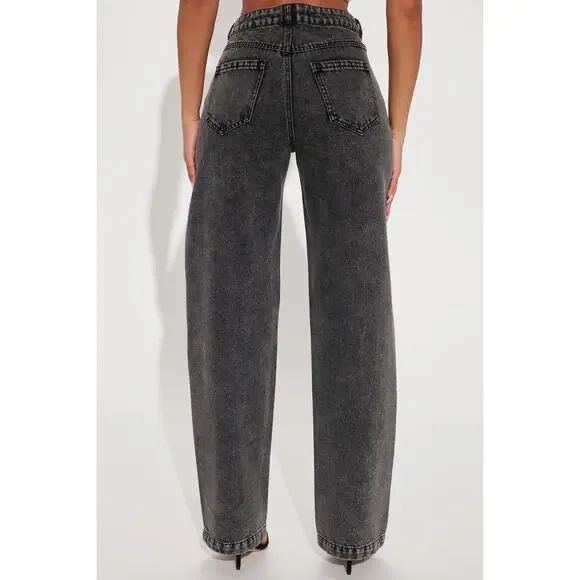 Fashion Nova Got A Secret V Front Straight Leg High Rise Jeans Size 18 NWT Gray - Picture 9 of 12